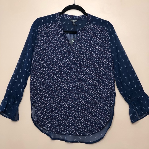 NWT Lucky Brand Blue Floral Sheer Blouse T… - Picture 3 of 8